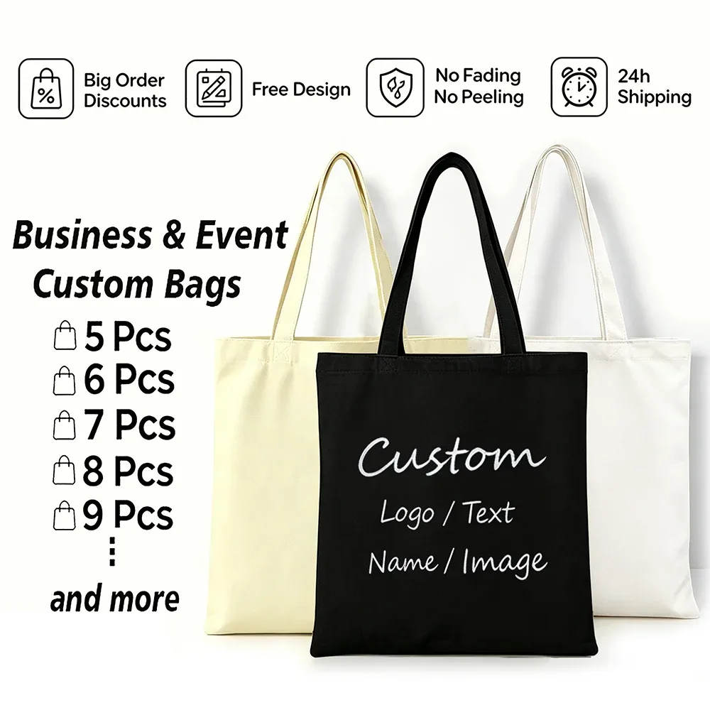 Sacs fourre-tout en toile personnalisés avec logo (5-9 pièces) – Idéal pour les fêtes, l'école, les étudiants, les cadeaux d'anniversaire pour la fête des Mères, le shopping, les voyages, ou comme sac de rangement.