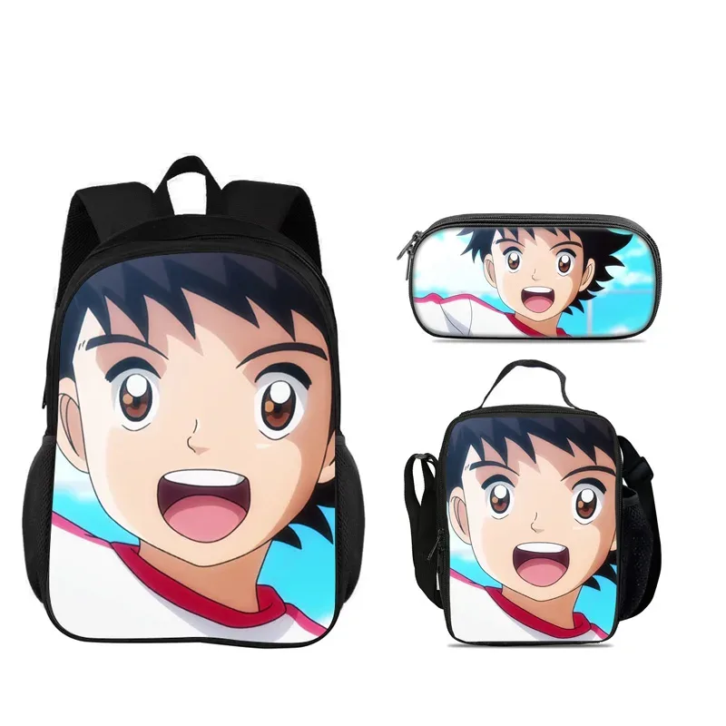 captain tsubasa – ensemble de 3 sacs à dos, trousse à crayons, sac isotherme, durable, tendance, polyvalent, pour l'école, pour garçons et filles, meilleur cadeau d'anniversaire