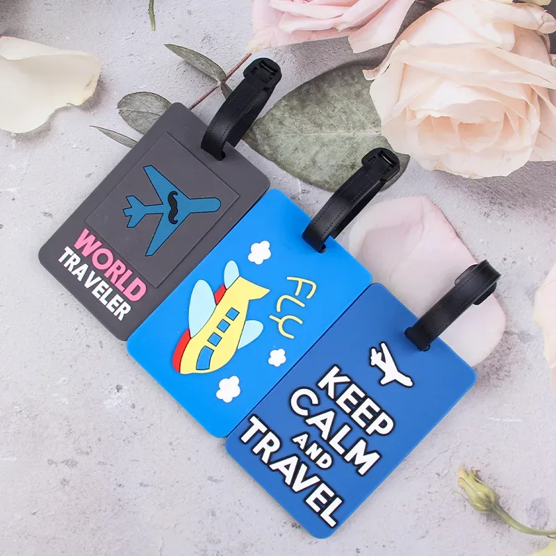 étiquette de bagage en pvc mignon, porte-étiquette d'adresse de valise, sangle de bagage de voyage, étiquettes nominatives de bagage, accessoires de voyage