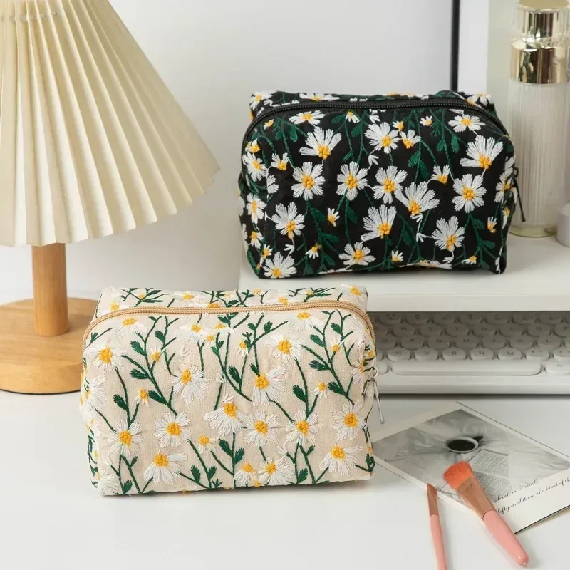 trousse de maquillage florale pour femme, trousse de beauté, broderie coréenne, poudres cosmétiques, trousse de toilette de voyage