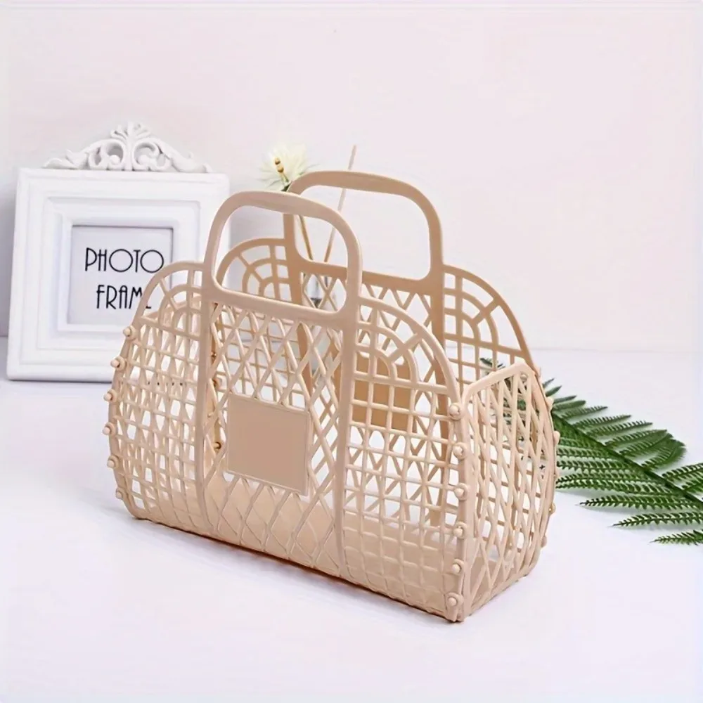 sac de panier de rangement en plastique pliable, organisateur de cosmétiques de voyage ouvert décontracté avec conception à double poignées, sac de plage pour lavage des mains