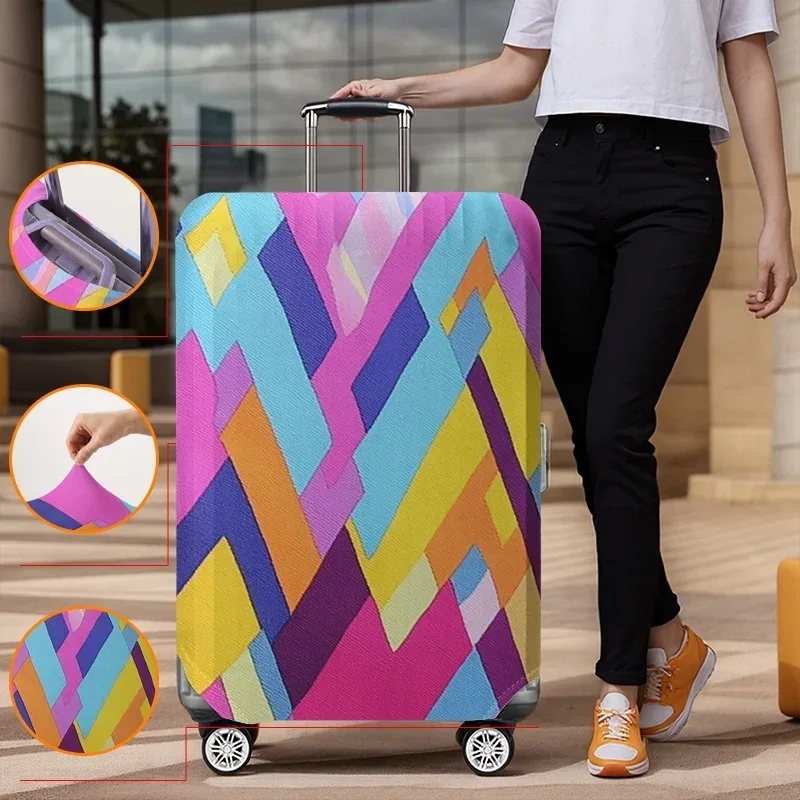 Housse de protection pour bagages à motif géométrique contrasté, adaptée aux housses de bagages de 18 à 32 pouces, gants de protection pour poignée de bagage, tra