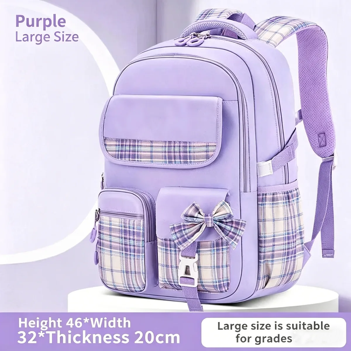sac à dos à carreaux pour filles d'école primaire, ergonomique, léger, imperméable, grande capacité, protection de la colonne vertébrale