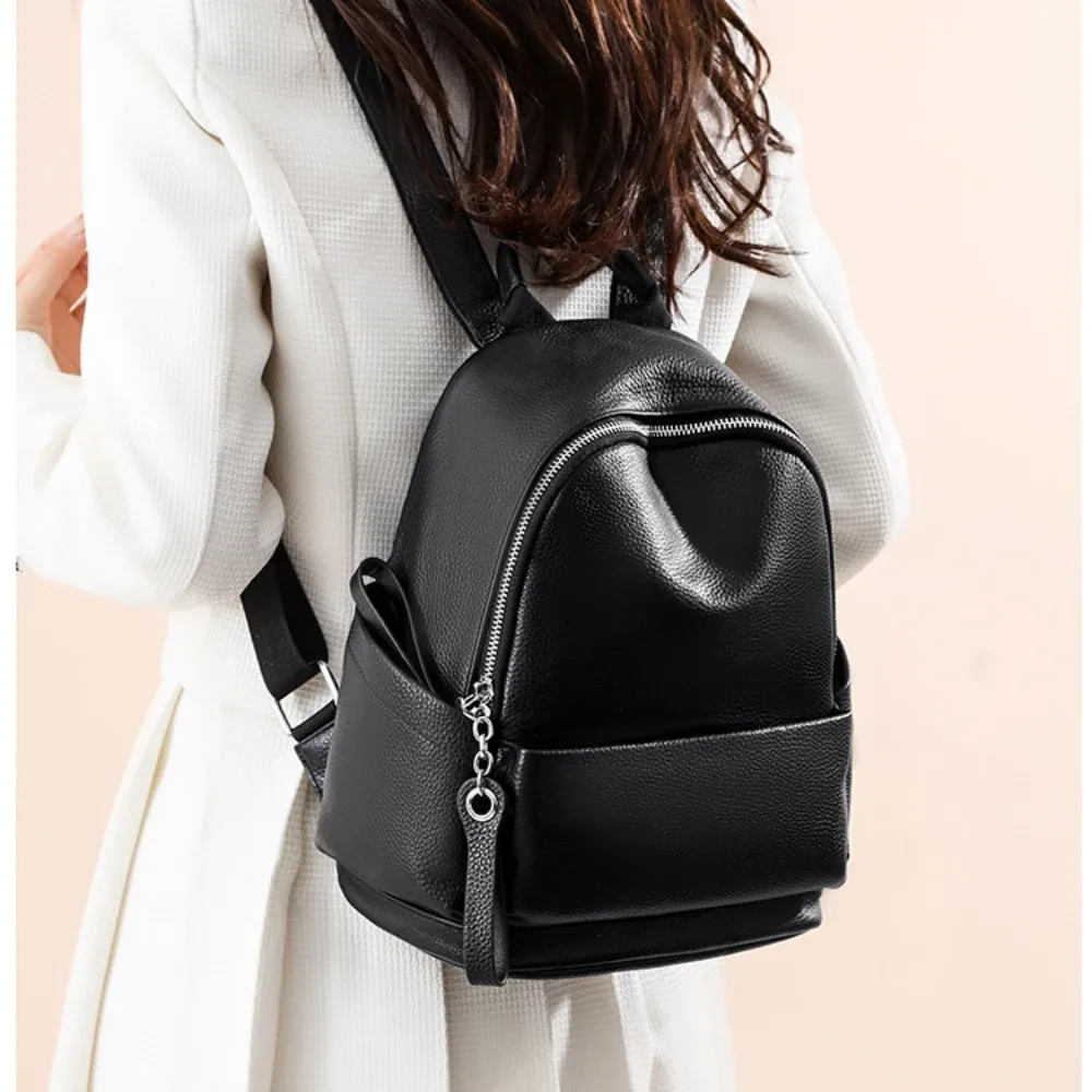 grand sac à dos en cuir de vache souple pour femme, noir, gris, haute qualité, loisirs, affaires, voyage, nouvelle collection