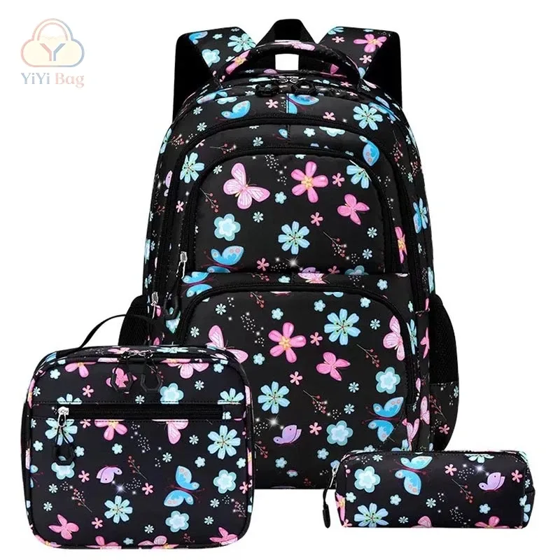 sacs à dos scolaires à motif de papillons et de fleurs, trousse à crayons, ensemble de trois pièces, nouveaux sacs à dos de haute qualité pour garçons, filles et adolescents
