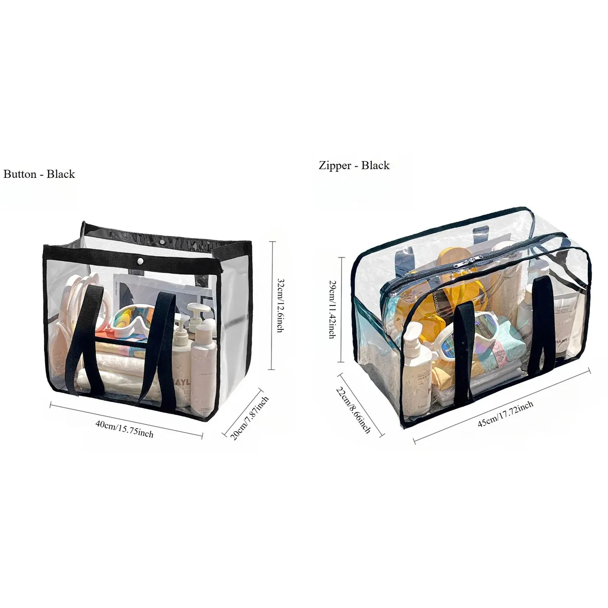 sac de rangement transparent à fermeture éclair avec poignée, grand organisateur de voyage pour la maison et les déplacements, design durable et pratique