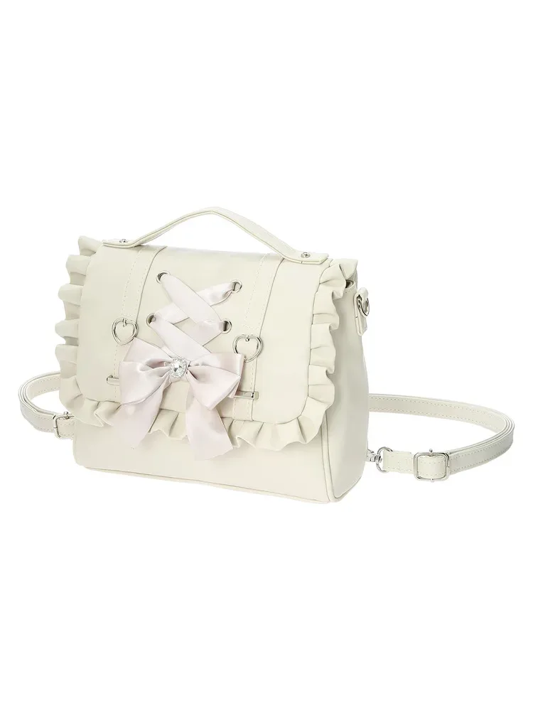 sac lolita en cuir pu, sac d'école rose noir, sac à bandoulière élégant avec nœud jk épaule y2k jirai kei bolsas mujer filles femmes