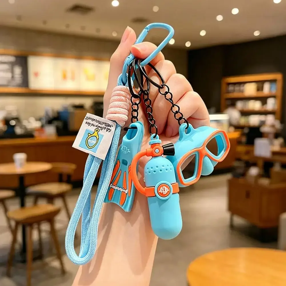porte-clés thème plongée 3d mini équipement de plongée pendentif sac bouteille d'oxygène plongeur palmes lunettes anneau porte-clés aventure océanique pour sac à dos