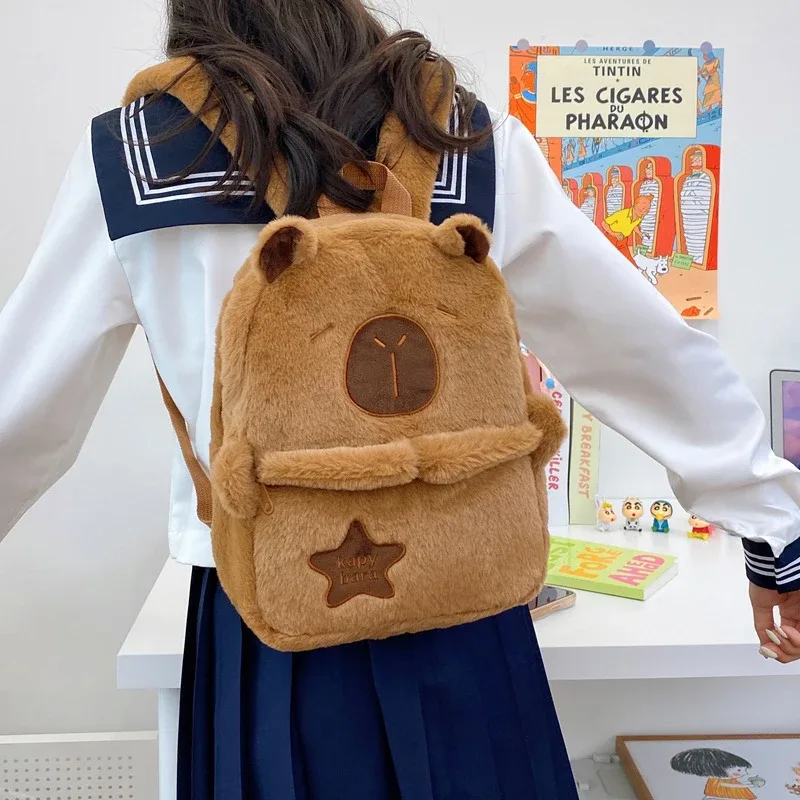 sac à dos en peluche capybara kawaii pour femme, sac fourre-tout drôle de dessin animé, grande capacité, cadeau pour enfants, polyvalent, nouveau