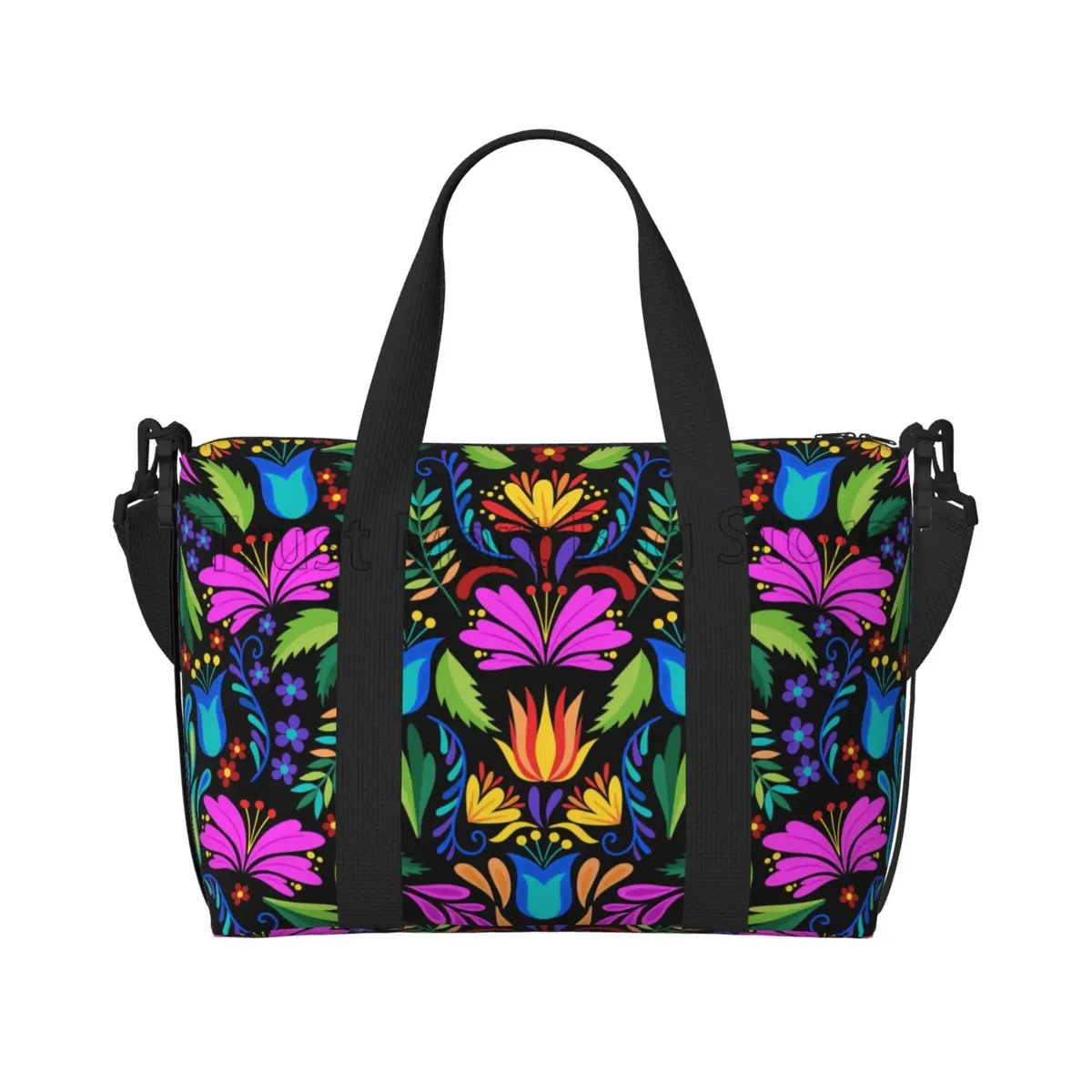 sac de voyage léger avec fleurs mexicaines, sacs de nuit pour week-end, fourre-tout boho art floral pour sport, gymnastique, yoga