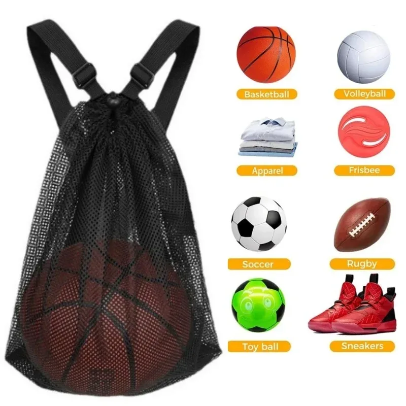 sac à dos en maille portable grande capacité avec cordon de serrage, sacs de rangement pour football, basketball, randonnée, sport, voyage, gym, shopping
