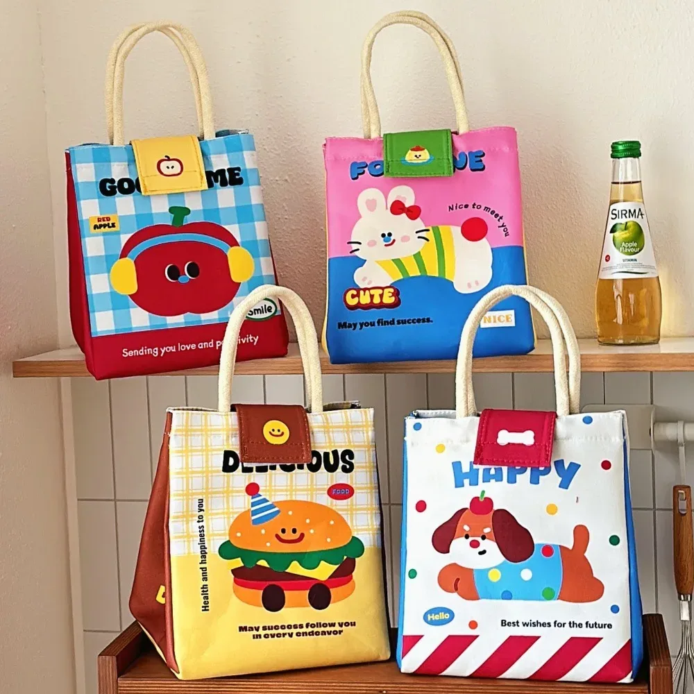 Sac Bento mignon pour les employés de bureau, sac fourre-tout de grande capacité, sac isotherme à motif de dessin animé, sac pour boîte à déjeuner pour étudiants