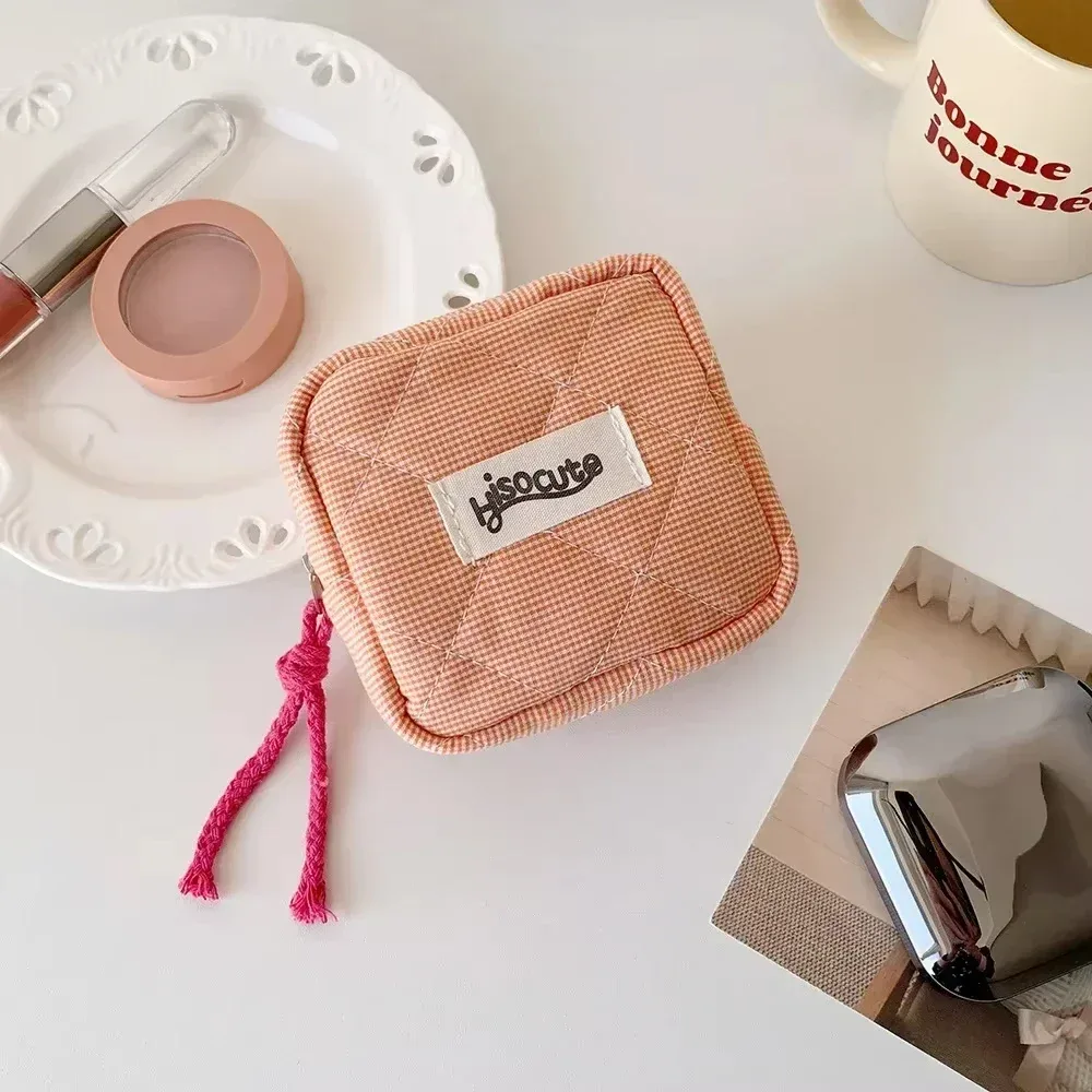 mini sacs de maquillage à carreaux, sac de rangement pour clé d'écouteurs, rouge à lèvres, sac à cosmétiques minimaliste à carreaux, pochette de maquillage, petit porte-monnaie à fermeture éclair
