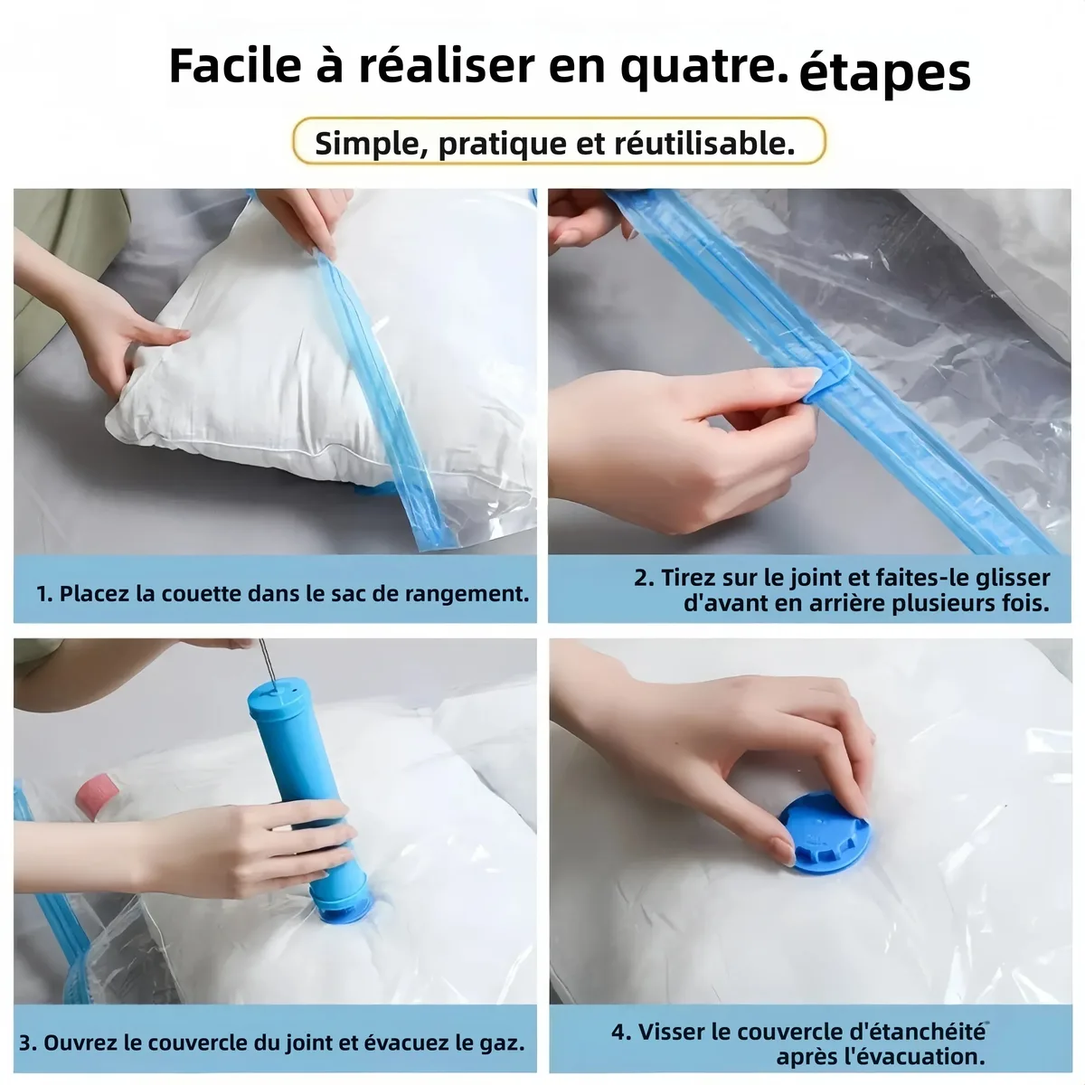 sac sous vide pour vêtements et couette, sacs de compression économiseurs d'espace, transparent étanche à l'air réutilisable avec pompe manuelle, organisateur de voyage pour valise, tailles 40x60 50x70 60x80 80x100