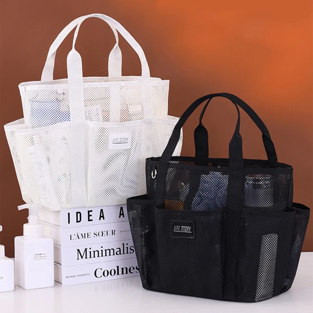 sac de rangement de cosmétiques en maille multi-poches, sac à main organisateur de maquillage et de toilette, sacs à bandoulière multifonctionnels pour plage, natation, fitness