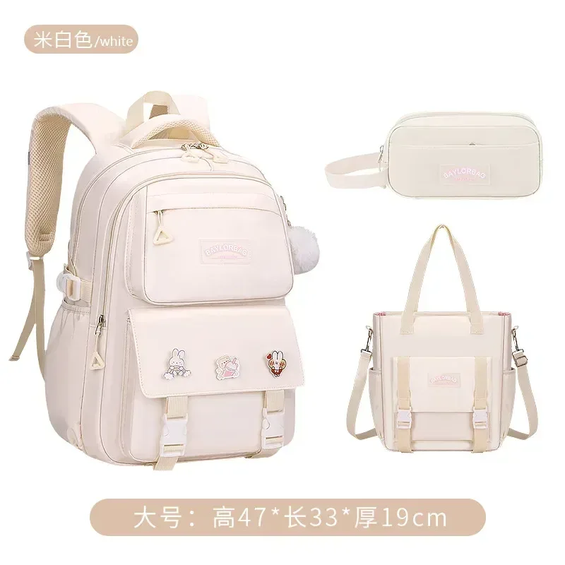 ensemble de 3 sacs à dos de grande capacité avec protection dorsale, violet et rose, avec accessoires suspendus pour les élèves du collège et du lycée