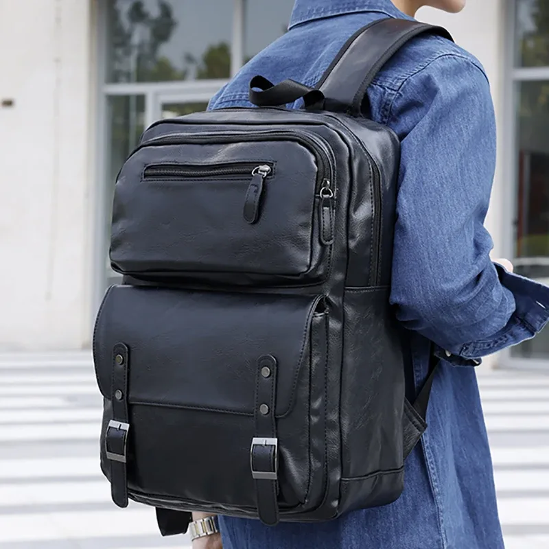 mode hommes sac à dos en cuir pu sac à dos sacs à dos pour ordinateur portable homme sac à dos décontracté affaires homme sac en cuir texture sacs de voyage
