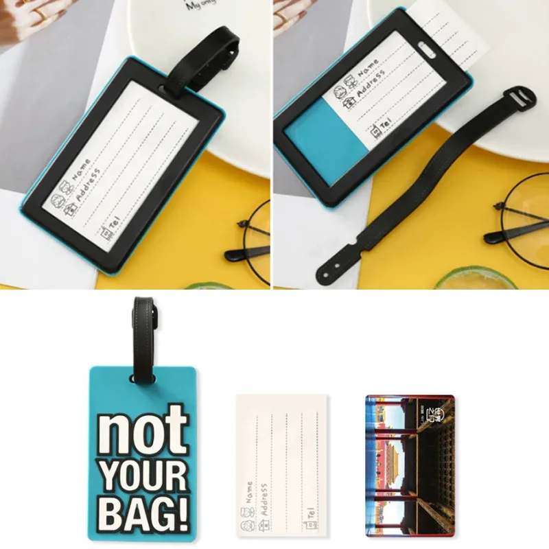 étiquettes de bagage en silicone portable, étiquette de valise, style dessin animé, lettre créative, accessoires de voyage mignons, pas votre sac, mode