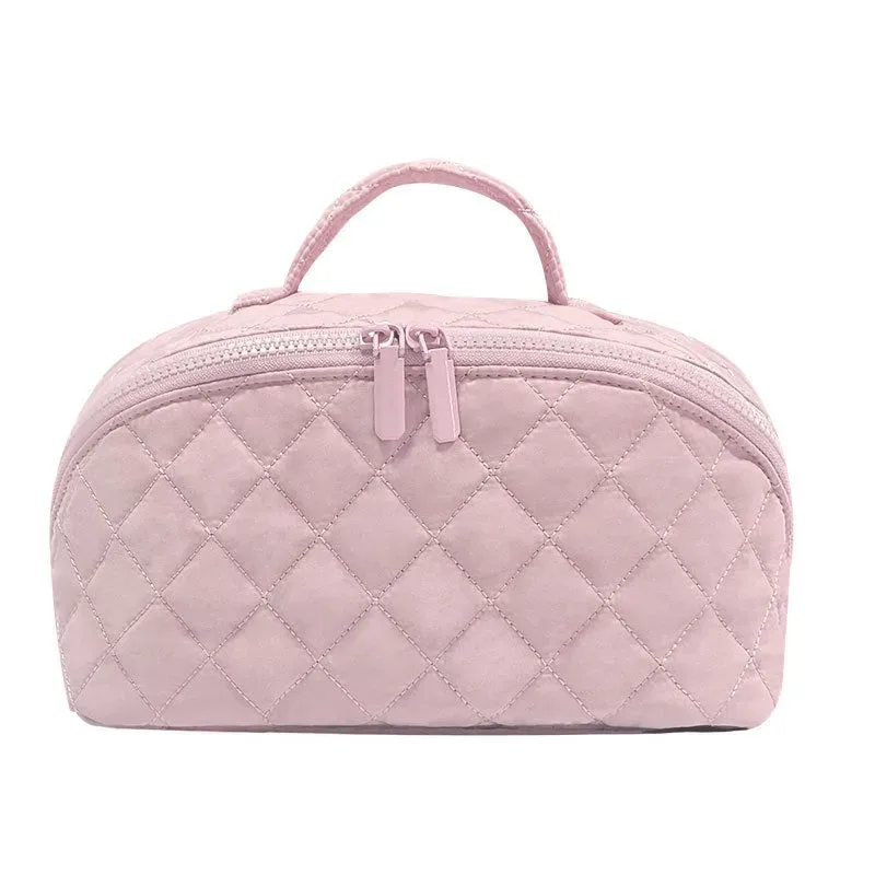 sac à cosmétiques matelassé de luxe, organiseur de maquillage grande capacité avec poignée, pochette de rangement pour articles de toilette de voyage pour femmes