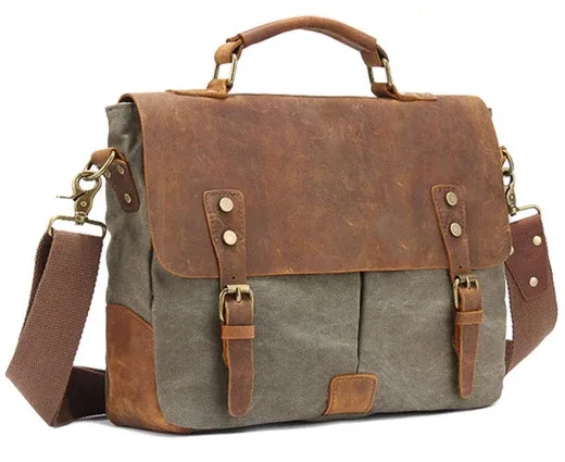sac d'affaires vintage en cuir et toile pour homme, porte-documents, sac de bureau, mallette en toile, porte-documents, sacoche à documents.