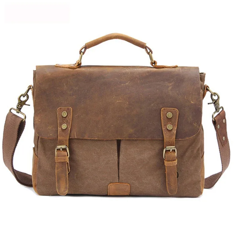 sac d'affaires vintage en cuir et toile pour homme, porte-documents, sac de bureau, mallette en toile, porte-documents, sacoche à documents.