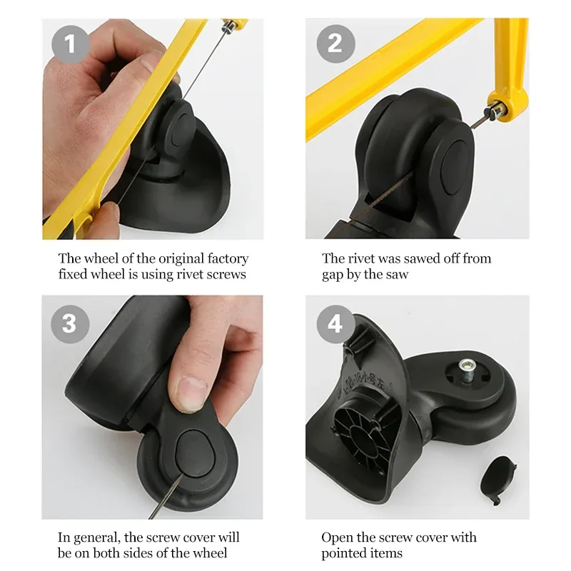 roues de rechange pour valise à bagages, axes od 36-50mm, noir de luxe avec vis, adaptées à une roulette pivotante de valise de 18 à 26 pouces