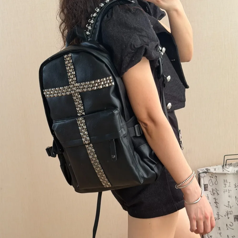 sac à dos punk original avec rivets et balles, pour hommes et femmes, noir, style rock, pour étudiants