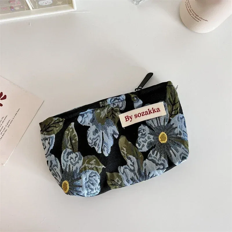 nouveaux sacs de maquillage floraux pour femmes coréennes, sac à cosmétiques, pochette de rangement, trousse de toilette de voyage, trousse de beauté en toile, trousse à crayons