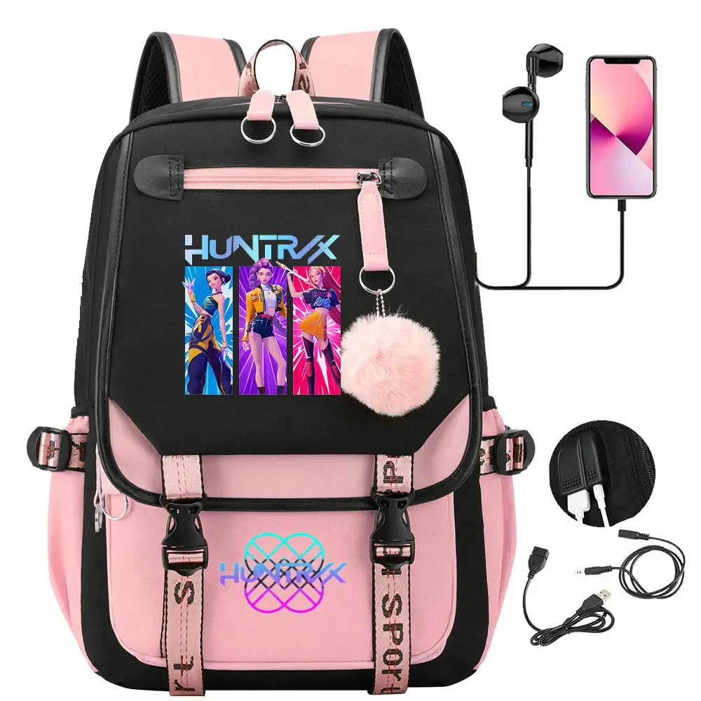 sac à dos kpop demon hunters, noir et rose, grande capacité, pour le quotidien, les voyages en plein air, rangement pratique, cadeaux de vacances