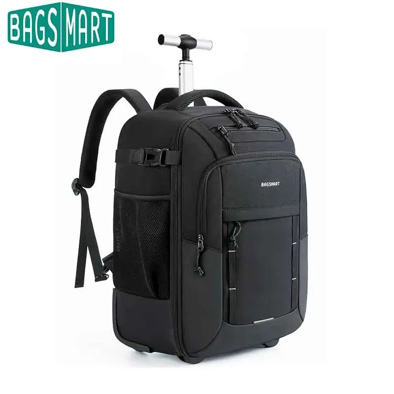 bagsmart sac à dos roulant pour ordinateur portable 17 pouces résistant à l'eau grande capacité 40l bagage de voyage sac à dos à roulettes pour hommes femmes