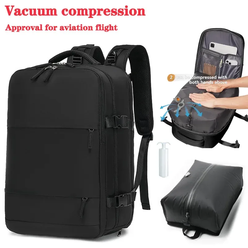 sac à dos de voyage avec pompe à air intégrée sous vide, sac à dos de voyage extensible, équipé d'un système de vide