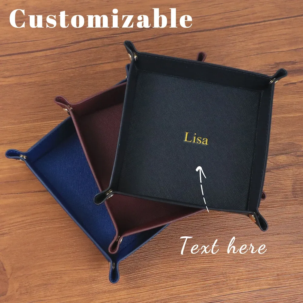 Ensemble de boîtes de rangement en cuir PU personnalisables, organiseur de rangement pour la maison, clés, cosmétiques, bijoux, plateau de rangement de petite taille