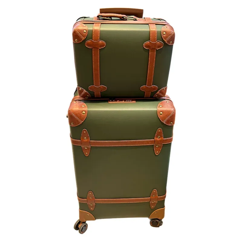 valise vintage en cuir pu pour femmes, design rétro, 20 pouces, bagage à main 24/28 pouces, coffre à bagages à