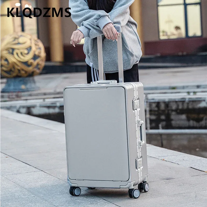 klqdzms – valise multifonctionnelle à ouverture frontale, avec cadre en aluminium, 20/24/26 pouces, grande capacité, avec mot de passe, pour voyage