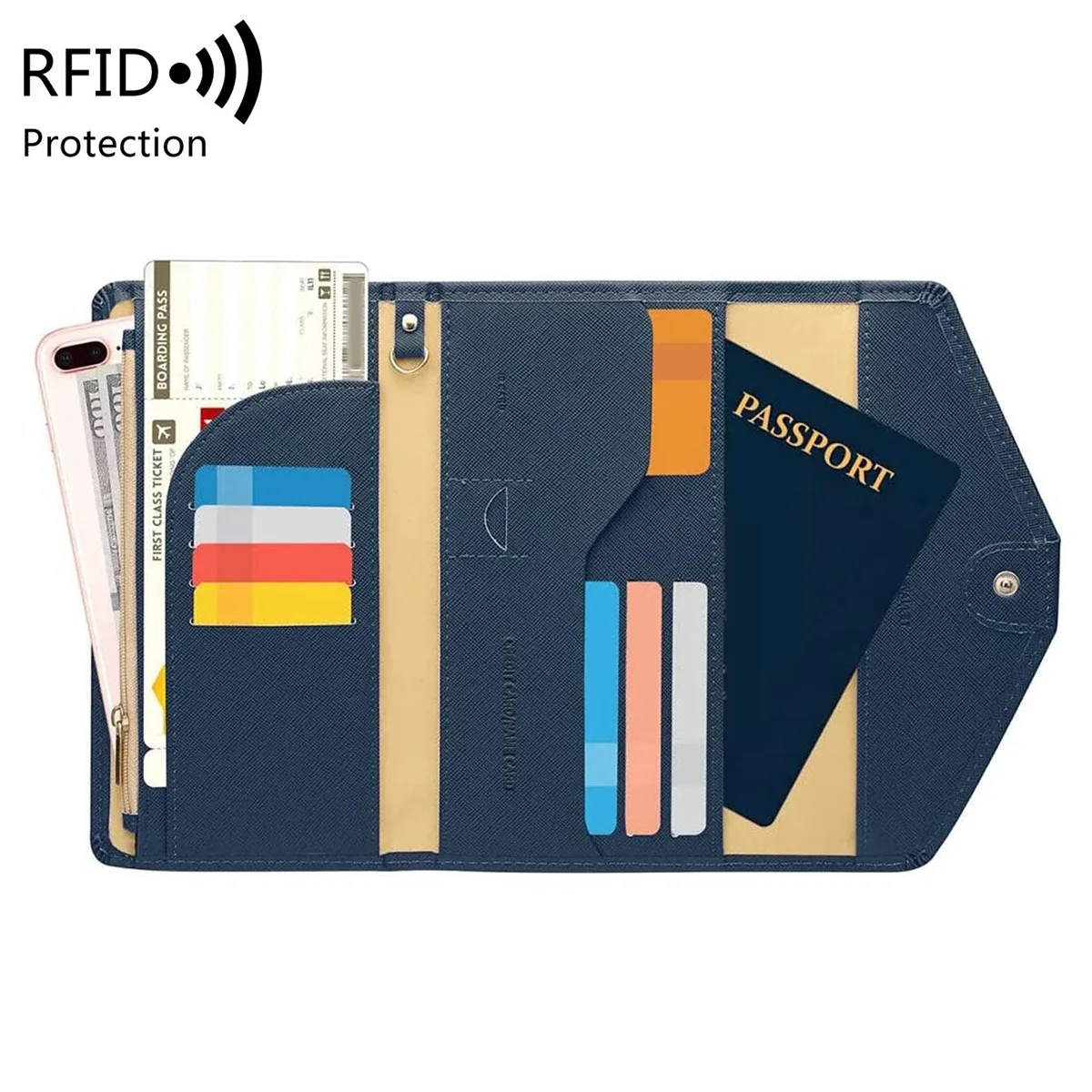 sac de passeport à brosse antivol rfid, portefeuille de voyage multifonctionnel, porte-cartes multi-porte-passeport monochrome