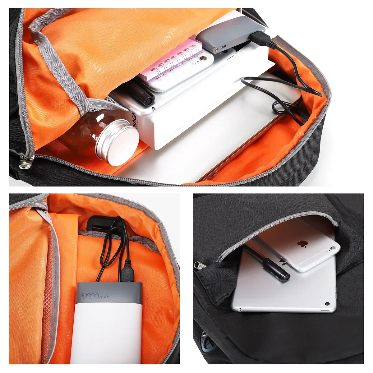 tinyat sac à dos de voyage multi-poches de 14 pouces pour hommes et femmes, sac d'école étanche avec compartiment pour ordinateur portable, sports de plein air
