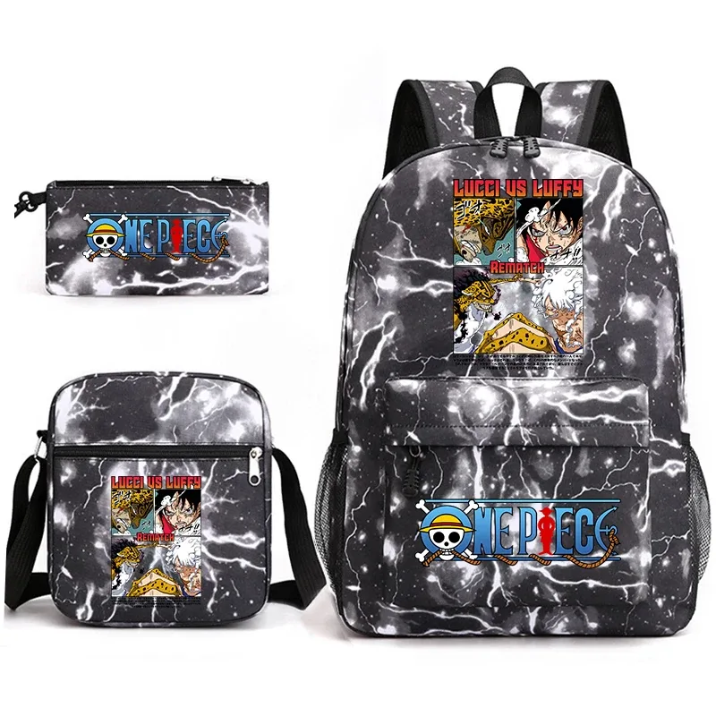 ensemble de sacs à dos d'école imprimés one piece luffy, 3 en 1, sac à bandoulière, trousse à crayons pour garçons, filles, enfants
