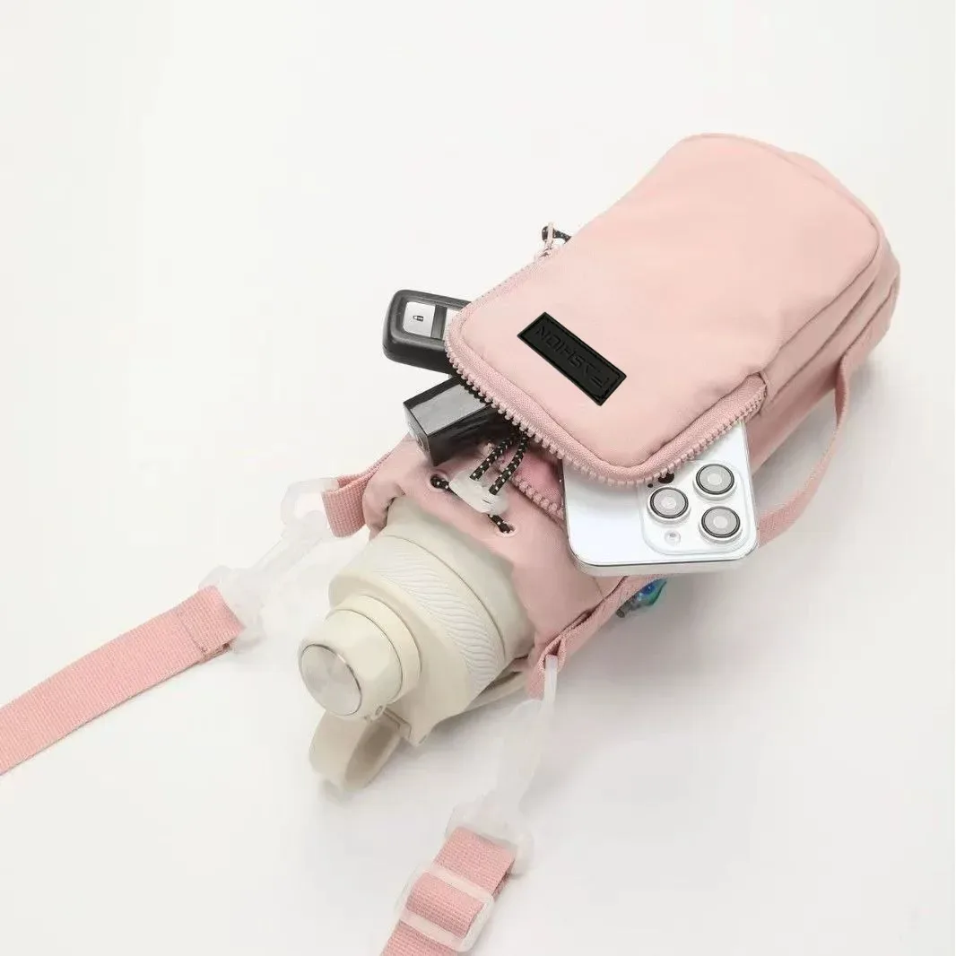 porte-bouteille d'eau unisexe avec sangle, sac isotherme pour bouteille d'eau avec poche pour téléphone, sac bandoulière pour bouteille d'eau