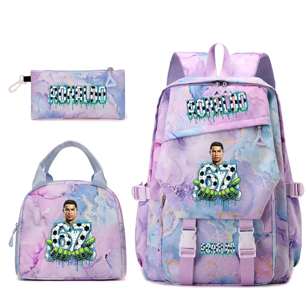 ensemble de sacs à dos pour étudiants avec imprimé cr7 ronaldo 67, avec sac à lunch et trousse à crayons, sac à dos de voyage pour adolescentes