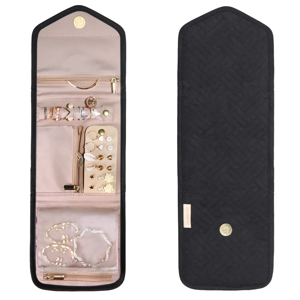 bagsmart-rouleau de bijoux pliable pour femme, valise de voyage, bagues, colliers, boucles d'oreilles, bracelets, 150.-