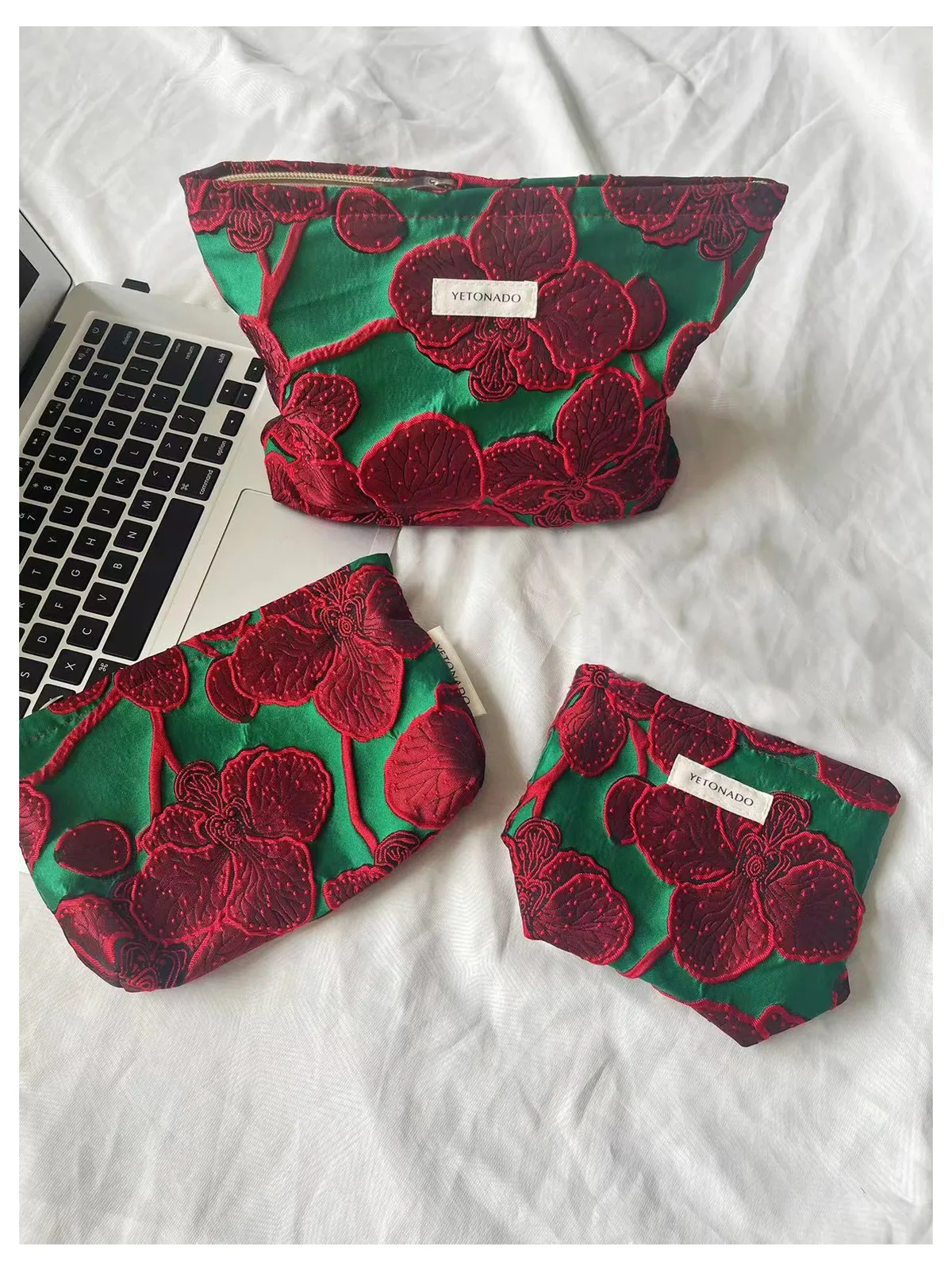1 pièce/ensemble trousse de maquillage à fleurs rouge, blanc et rose, trousse de maquillage de rangement de voyage, trousse de toilette portable avec fermeture éclair