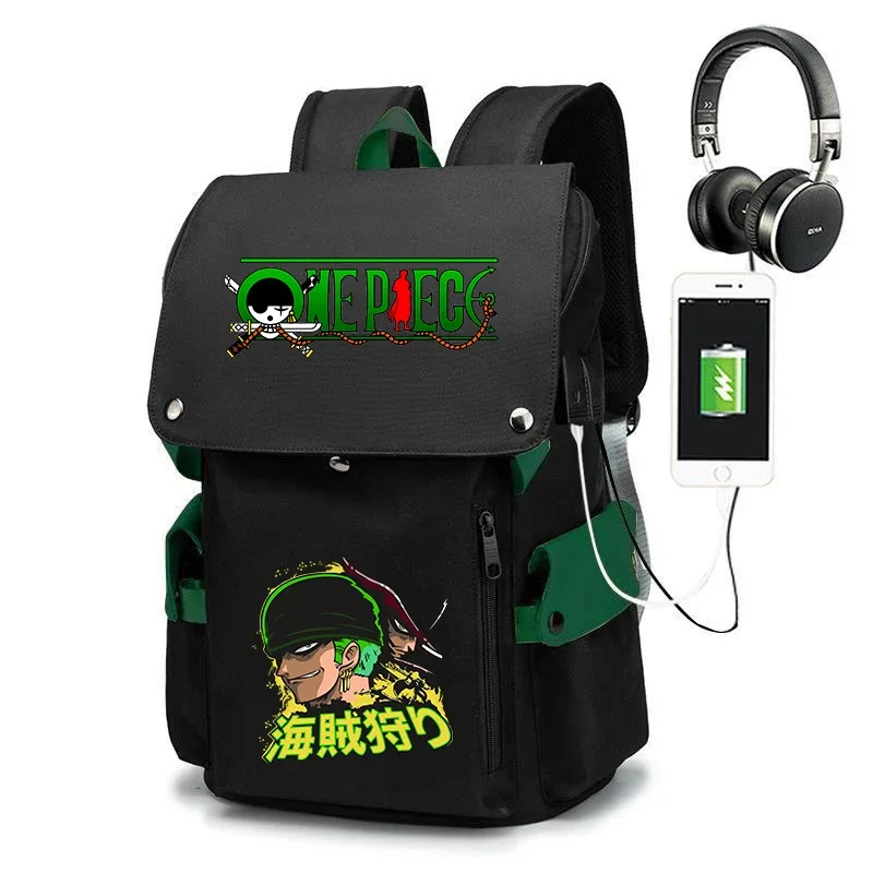 sac à dos d'école imprimé one piece zoro, sac à dos décontracté de grande capacité, sac de voyage pour enfants et adolescents