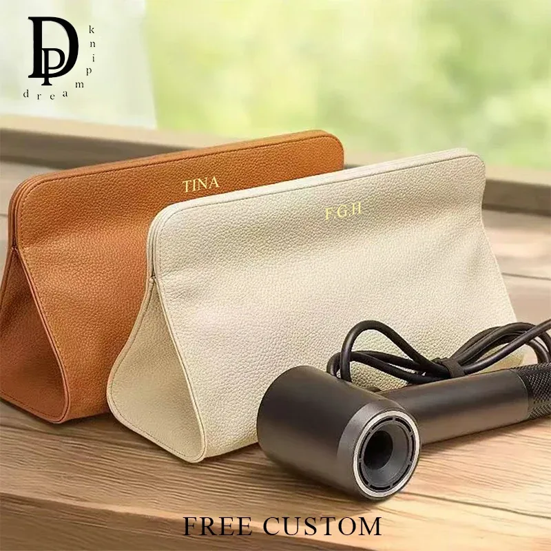 sac de rangement pour sèche-cheveux en cuir pu souple personnalisé, sac de voyage de grande capacité pour fer à friser, sac cosmétique de luxe pour femme