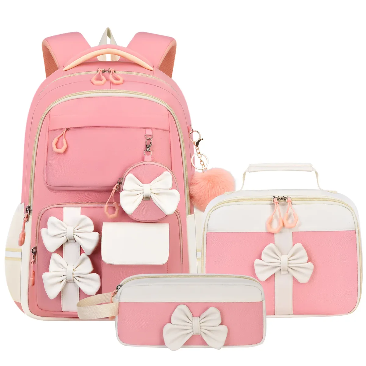 sac à dos tendance pour filles, ensemble de 3 pièces, sac à dos d'école mignon avec sac à lunch et trousse à crayons, sac à livres pour élèves du primaire et du collège