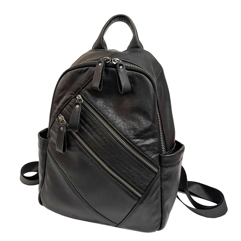 Sac à dos en cuir de vache véritable noir pour femme, sac à dos décontracté pour femme, sac de voyage initié, sac à dos d'école antivol pour filles