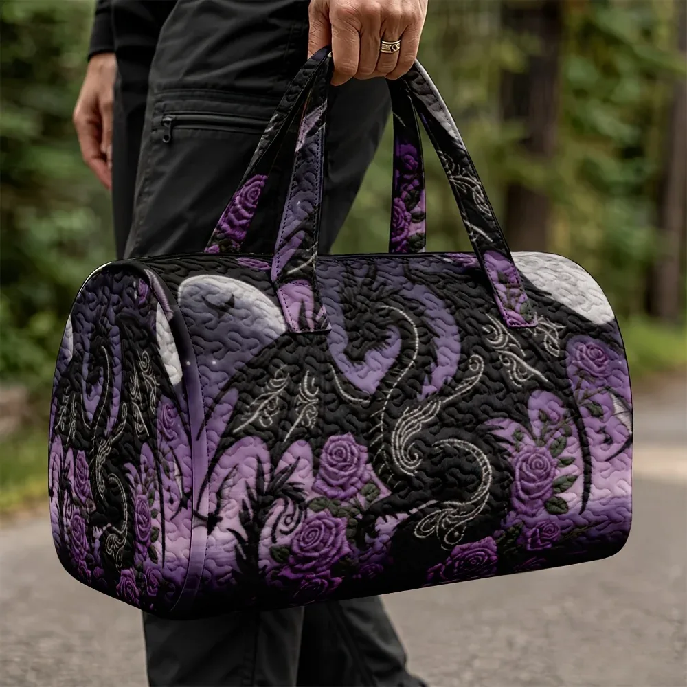 sac de voyage matelassé de grande capacité, motif dragon gothique romantique violet, pour les vacances