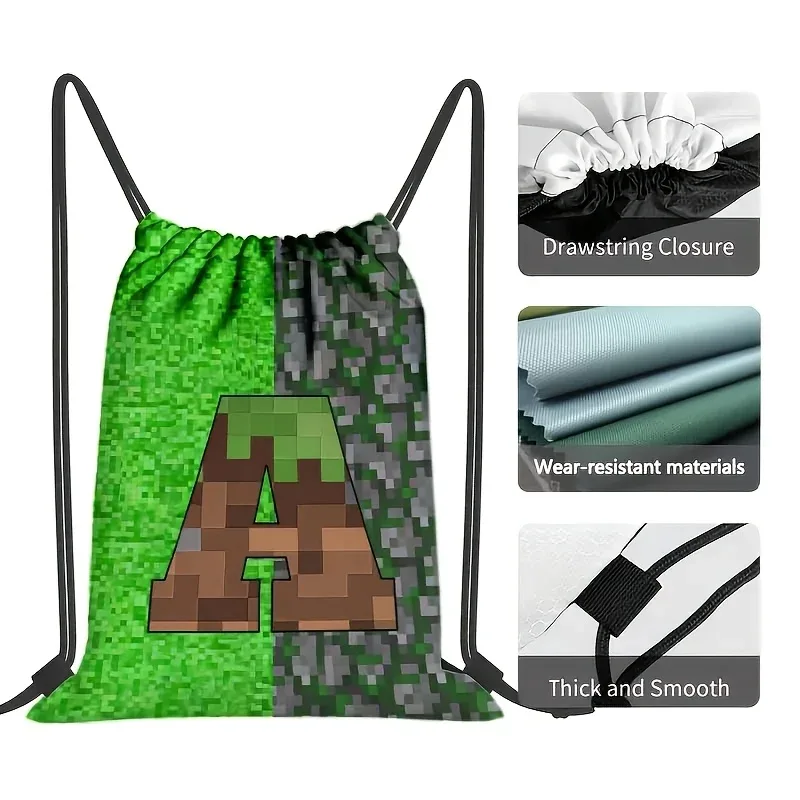 sac à dos à cordon de serrage de grande capacité pour jeux vidéo, avec lettrage pixelisé, unisexe, motif géométrique multicolore, 1 pièce