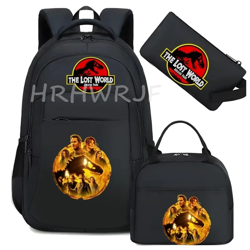 sac à dos jurassic world park, sac à dos de voyage camouflage dinosaure avec sacs à lunch, sacs d'école pour ordinateur portable pour femmes et hommes, 3 pièces