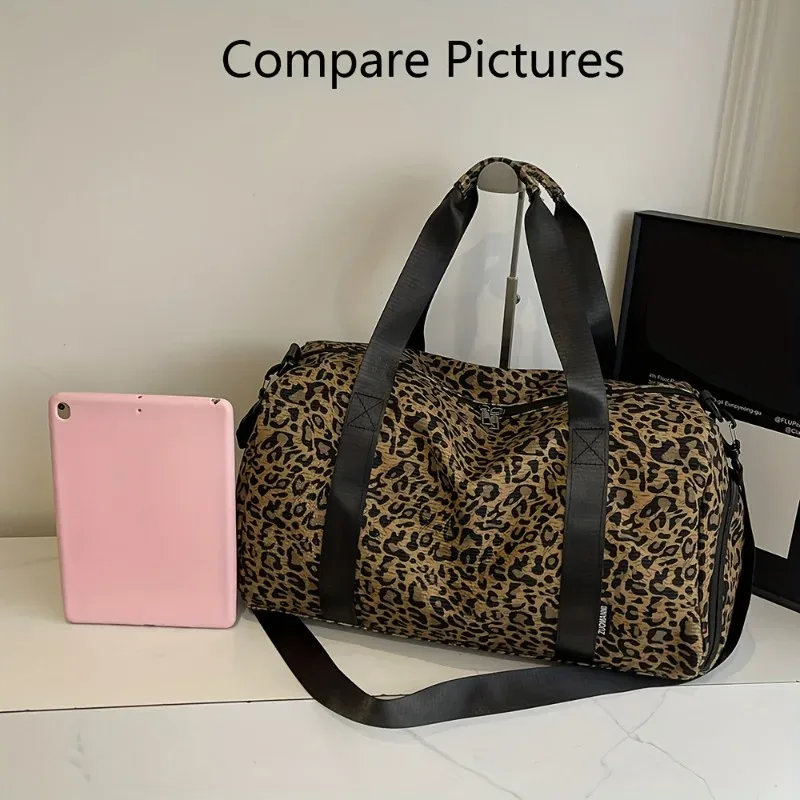 sac fourre-tout tendance à imprimé léopard pour femme, grande capacité, sac de voyage, sac de week-end, sac de nuit avec compartiment à chaussures