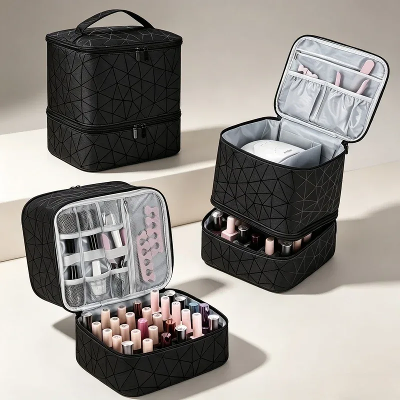 Sac de rangement portable pour vernis à ongles à double couche, peut contenir jusqu'à 30 flacons, étui de rangement de voyage pour maquillage et fournitures de nail art